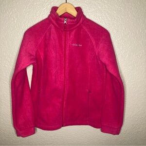 Columbia Girls Jacket Soft Bright Pink Fleece Zipper Pockets Size Large 14/16